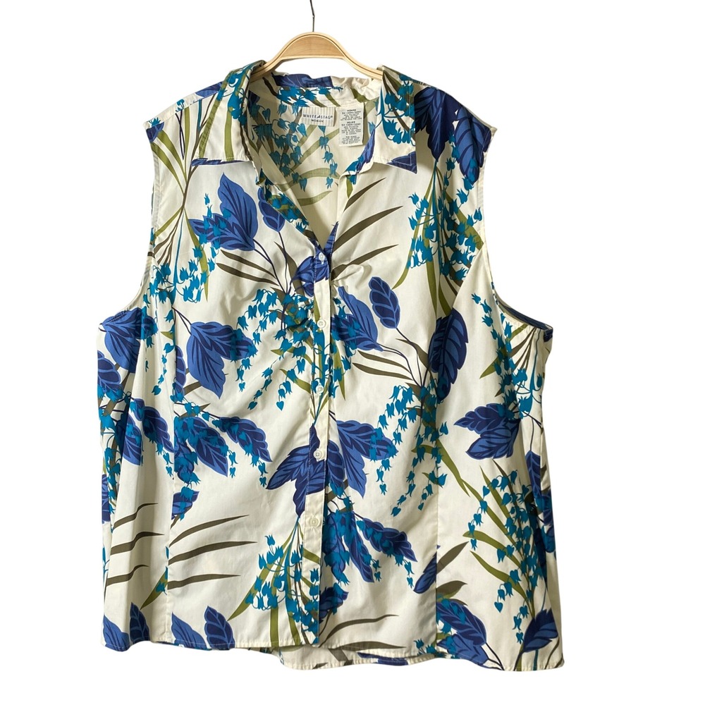 White Stag Y2K Tropical Floral Shirt Women 5X Sleeveless Blouse ButtonUp Grandma